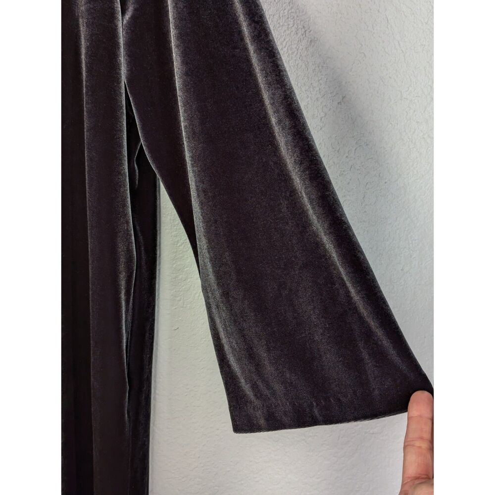 Diamond Tea Vintage Black Velvet Zip Front Robe Sz M Dressing Gown Glam Regency - Picture 6 of 9